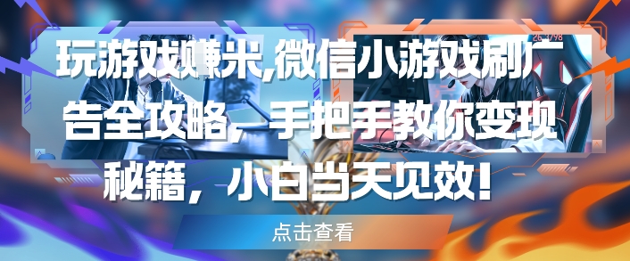 玩游戏挣米，微信小游戏刷广告全攻略，手把手教你秘籍，小白见效_免费分享网络创业,副业,信息差项目的老牌资源整合平台！金铲子项目