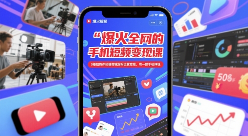 爆火全网的手机短视频课，0基础教你拍摄剪辑涨粉运营，用一部手机挣钱_免费分享网络创业,副业,信息差项目的老牌资源整合平台！金铲子项目