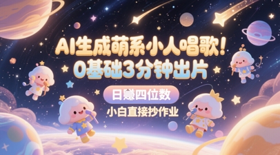 AI生成萌系小人唱歌，0基础3分钟出片，28个作品涨粉8.，单条最高赞，四位数，小白直接抄作业_免费分享网络创业,副业,信息差项目的老牌资源整合平台！金铲子项目