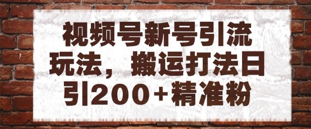 视频号新号引流玩法，搬运打法日引精准粉，可矩阵放大_免费分享网络创业,副业,信息差项目的老牌资源整合平台！金铲子项目