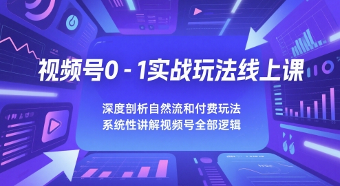 视频号0-1实战玩法线上课，深度剖析自然流和付费玩法，统性讲解视频号全部逻辑_免费分享网络创业,副业,信息差项目的老牌资源整合平台！金铲子项目
