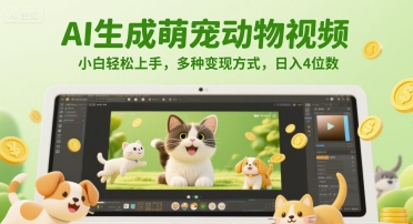 AI生成萌宠动物视频，小白上手，多种方式，4位数_免费分享网络创业,副业,信息差项目的老牌资源整合平台！金铲子项目