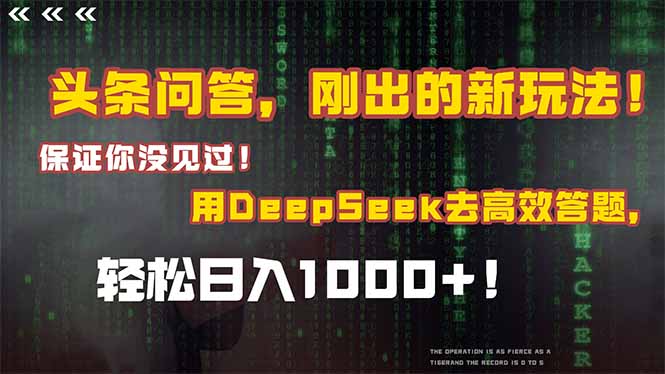 （14957期）头条问答，刚出的新玩法保证你没见过结合Deepseek高效答题，日…_免费分享网络创业,副业,信息差项目的老牌资源整合平台！金铲子项目