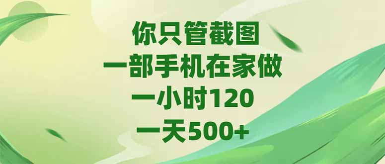 （15039期）你只管截图，一部手机在家做，一小时120，-天_免费分享网络创业,副业,信息差项目的老牌资源整合平台！金铲子项目