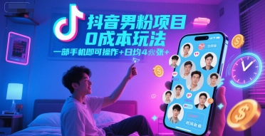 抖音男粉项目玩法，一部手机即可操作，日均，时间自由_免费分享网络创业,副业,信息差项目的老牌资源整合平台！金铲子项目