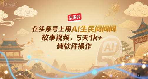 在头条号上用AI生民间故事视频，5天，纯软件操作_免费分享网络创业,副业,信息差项目的老牌资源整合平台！金铲子项目