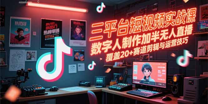 （15265期）三平台短视频实战课，数字人制作加半无人直播，覆盖赛道剪辑与运营技巧_免费分享网络创业,副业,信息差项目的老牌资源整合平台！金铲子项目
