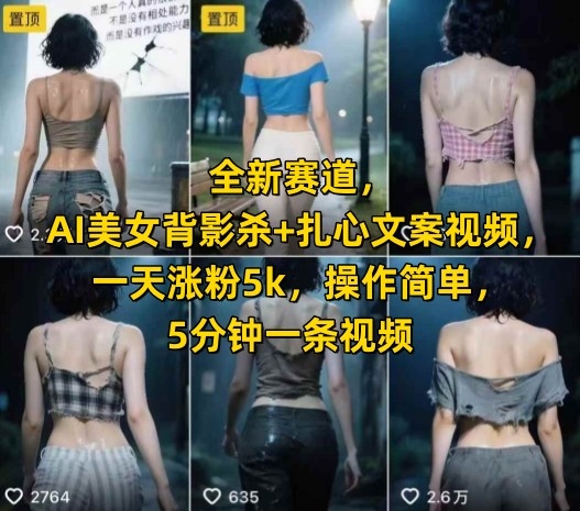 全新赛道，AI美女背影杀扎心文案视频，一天涨粉，操作简单，5分钟一条视频_免费分享网络创业,副业,信息差项目的老牌资源整合平台！金铲子项目