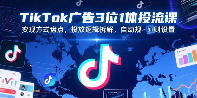（15460期）TikTok广告3位1体投流课，方式盘点，投放逻辑拆解，自动规则设置_免费分享网络创业,副业,信息差项目的老牌资源整合平台！金铲子项目