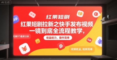 红果短剧拉新之快手发布视频一镜到底全流程教学，拉新1个最高12块，给力，操作简单_免费分享网络创业,副业,信息差项目的老牌资源整合平台！金铲子项目