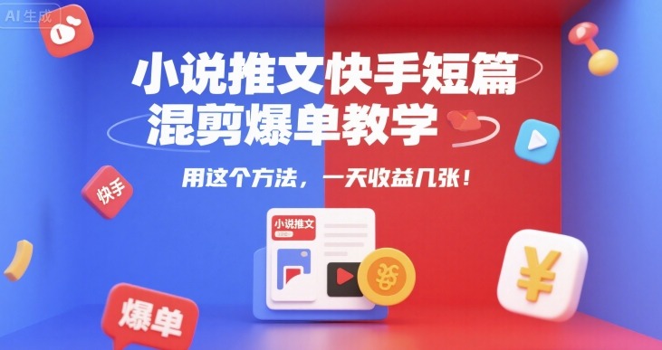 小说推文快手短篇混剪爆单教学，用这个方法，一天几张_免费分享网络创业,副业,信息差项目的老牌资源整合平台！金铲子项目