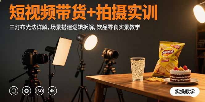 （15540期）短视频带货拍摄实训：三灯布光法详解,场景搭建逻辑拆解,饮品零食实景教学_免费分享网络创业,副业,信息差项目的老牌资源整合平台！金铲子项目