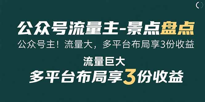 （15553期）公众号流量主-景点盘点流量巨大多平台布局享3份_免费分享网络创业,副业,信息差项目的老牌资源整合平台！金铲子项目