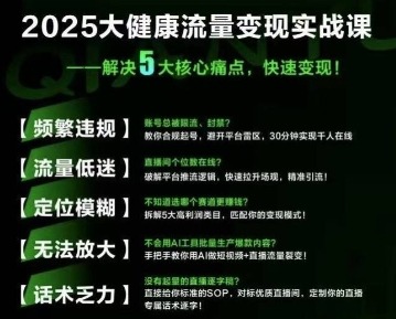 大健康流量全域新增长8.0，三月底线下课视频，大健康万亿蓝海，从类目突围到模式迭代_免费分享网络创业,副业,信息差项目的老牌资源整合平台！金铲子项目