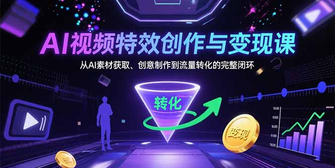 （15587期）AI视频特效创作与课：从AI素材获取、创意制作到流量转化的完整闭环_免费分享网络创业,副业,信息差项目的老牌资源整合平台！金铲子项目