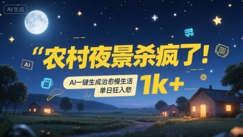 农村夜景杀疯了AI一键生成治愈系慢生活，单日狂入_免费分享网络创业,副业,信息差项目的老牌资源整合平台！金铲子项目