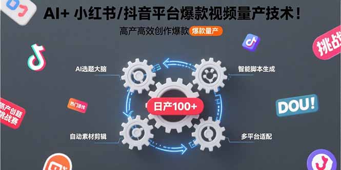 （15624期）AI小红书/抖音平台爆款视频量产技术：高产高效创作爆款视频_免费分享网络创业,副业,信息差项目的老牌资源整合平台！金铲子项目