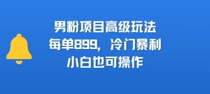 男粉项目高级玩法，每单899，冷门暴利，小白也可操作_免费分享网络创业,副业,信息差项目的老牌资源整合平台！金铲子项目