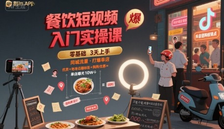 餐饮短视频入门实操课，引爆同城流量，打爆单店_免费分享网络创业,副业,信息差项目的老牌资源整合平台！金铲子项目