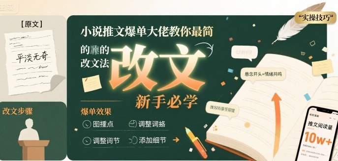 小说推文爆单大佬教你最简单的改文方法实操课，新手必学_免费分享网络创业,副业,信息差项目的老牌资源整合平台！金铲子项目