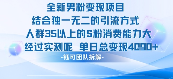 全新男粉项目引流人群35以上的男粉消费能力大经过实测单日_免费分享网络创业,副业,信息差项目的老牌资源整合平台！金铲子项目