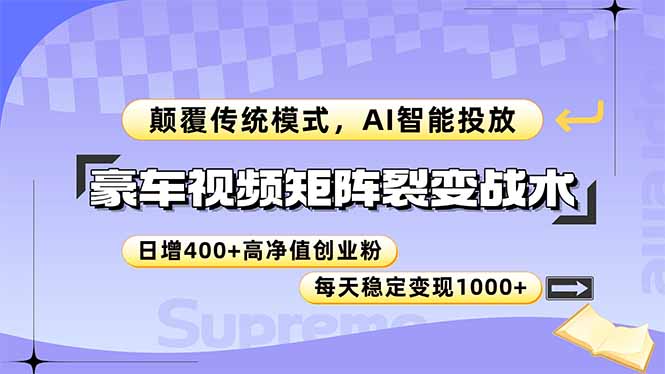 （14903期）豪车视频矩阵裂变战术，颠覆传统模式，AI智能投放，日增高净值创业…_免费分享网络创业,副业,信息差项目的老牌资源整合平台！金铲子项目