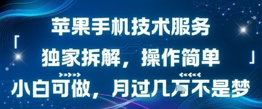 苹果手机技术服务，独家拆解，操作简单，小白可做，月过不是梦_免费分享网络创业,副业,信息差项目的老牌资源整合平台！金铲子项目