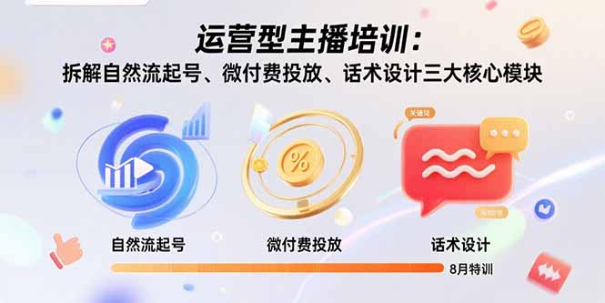 （15654期）运营型主播培训：拆解自然流起号、微付费投放、话术设计三大核心模块-8月_免费分享网络创业,副业,信息差项目的老牌资源整合平台！金铲子项目