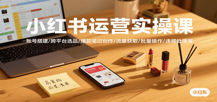 小红书运营实操课，账号搭建/跨平台选品/爆款笔记创作/流量获取/批量操作/违规处理等_免费分享网络创业,副业,信息差项目的老牌资源整合平台！金铲子项目