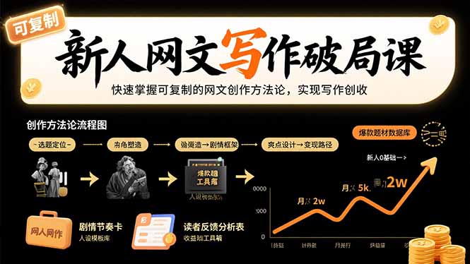 （15688期）新人网文写作破局课：快速掌握可复制的网文创作方法论，实现写作创收_免费分享网络创业,副业,信息差项目的老牌资源整合平台！金铲子项目