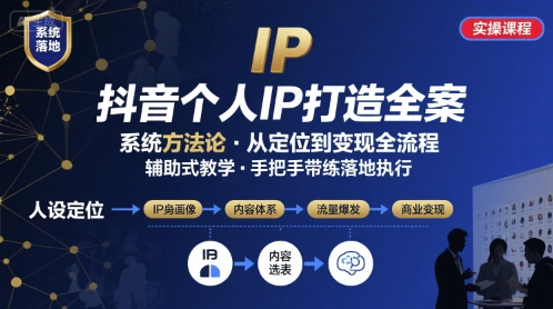 抖音个人IP系统落地实操大课，实操课程，辅助落地_免费分享网络创业,副业,信息差项目的老牌资源整合平台！金铲子项目