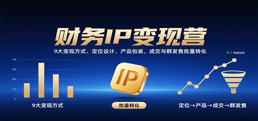 财务IP变现营：9大变现方式、定位设计、产品包装，成交与群发售批量转化_免费分享网络创业,副业,信息差项目的老牌资源整合平台！金铲子项目