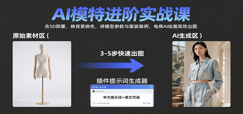 AI模特进阶实战课：含SD部署、换背景换色，讲模型参数与服装案例，电商AI绘画高效出图_免费分享网络创业,副业,信息差项目的老牌资源整合平台！金铲子项目