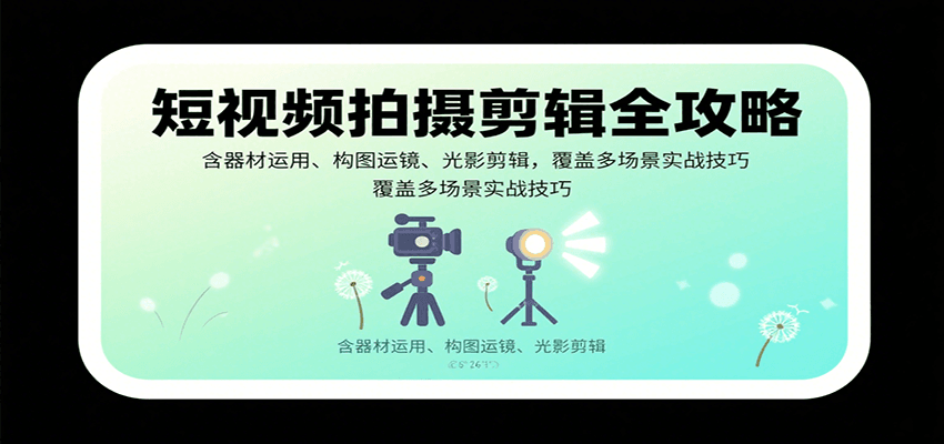 短视频拍摄剪辑全攻略：含器材运用、构图运镜、光影剪辑，覆盖多场景实战技巧_免费分享网络创业,副业,信息差项目的老牌资源整合平台！金铲子项目