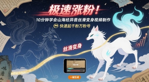 极速涨粉10分钟学会山海经异兽丝滑变身视频制作，快速起千粉万粉号_免费分享网络创业,副业,信息差项目的老牌资源整合平台！金铲子项目