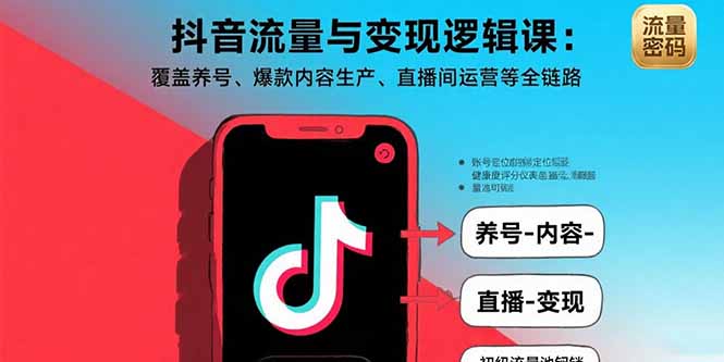 （15824期）抖音流量与逻辑课：覆盖养号、爆款内容生产、直播间运营等全链路_免费分享网络创业,副业,信息差项目的老牌资源整合平台！金铲子项目