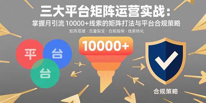 （15841期）三大平台矩阵运营实战：掌握月引流10000线索的矩阵打法与平台合规策略_免费分享网络创业,副业,信息差项目的老牌资源整合平台！金铲子项目