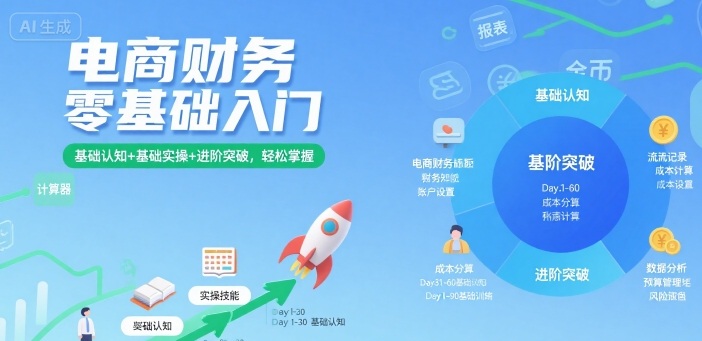 电商财务零基础入门，基础认知基础实操进阶突破，掌握_免费分享网络创业,副业,信息差项目的老牌资源整合平台！金铲子项目