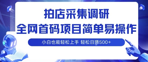 拍店采集调研，全网首码项目，简单易操作，小白也能上手，多账号操作_免费分享网络创业,副业,信息差项目的老牌资源整合平台！金铲子项目