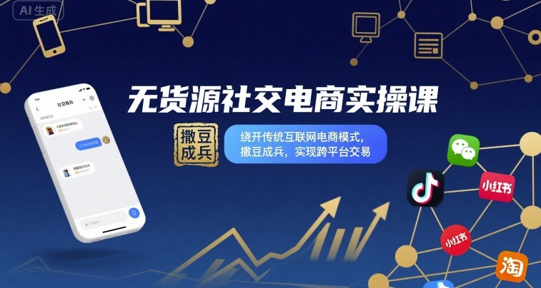 无货源社交电商实操课，绕开传统互联网电商模式，撒豆成兵，实现跨平台交易_免费分享网络创业,副业,信息差项目的老牌资源整合平台！金铲子项目