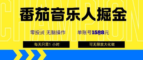 番茄音乐人掘金，单账号最高可撸，可无限矩阵去做，零投入_免费分享网络创业,副业,信息差项目的老牌资源整合平台！金铲子项目