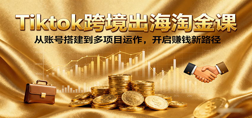 Tiktok跨境出海淘金课，从账号搭建到多项目运作，开启赚钱新路径_免费分享网络创业,副业,信息差项目的老牌资源整合平台！金铲子项目