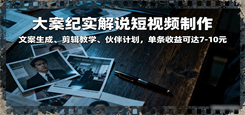 大案纪实解说短视频制作，文案生成、剪辑教学、伙伴计划，单条可达7-10元_免费分享网络创业,副业,信息差项目的老牌资源整合平台！金铲子项目