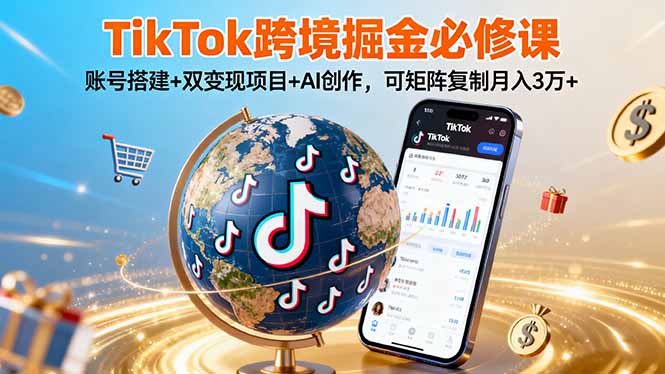 （16003期）TikTo跨境掘金必修课，账号搭建双项目AI创作，可矩阵复制3万_免费分享网络创业,副业,信息差项目的老牌资源整合平台！金铲子项目