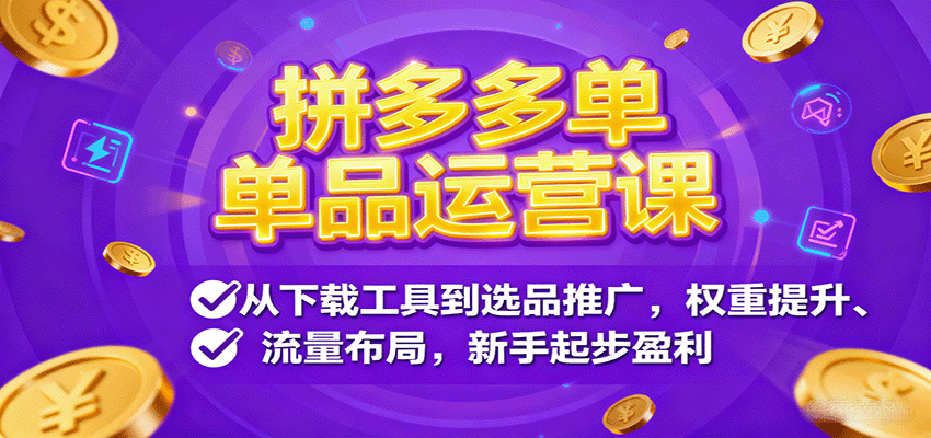拼多多单品运营课，从下载工具到选品推广，权重提升、流量布局，新手起步盈利_免费分享网络创业,副业,信息差项目的老牌资源整合平台！金铲子项目