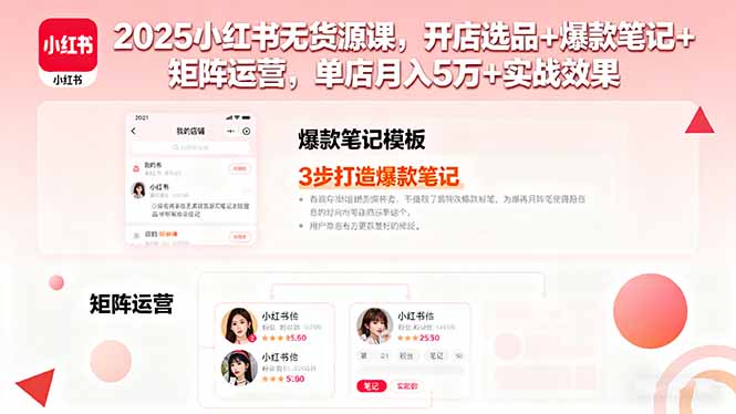 （16024期）2025小红书无货源课，开店选品+爆款笔记+矩阵运营，单店月入5万+实战效果_免费分享网络创业,副业,信息差项目的老牌资源整合平台！金铲子项目