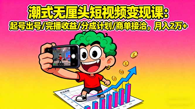 （16023期）潮式无厘头短视频变现课：起号出号/完播收益/分成计划/商单接洽，月入2万+_免费分享网络创业,副业,信息差项目的老牌资源整合平台！金铲子项目