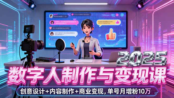 （16032期）2025数字人制作与课，创意设计内容制作商业，单号月增粉10万_免费分享网络创业,副业,信息差项目的老牌资源整合平台！金铲子项目
