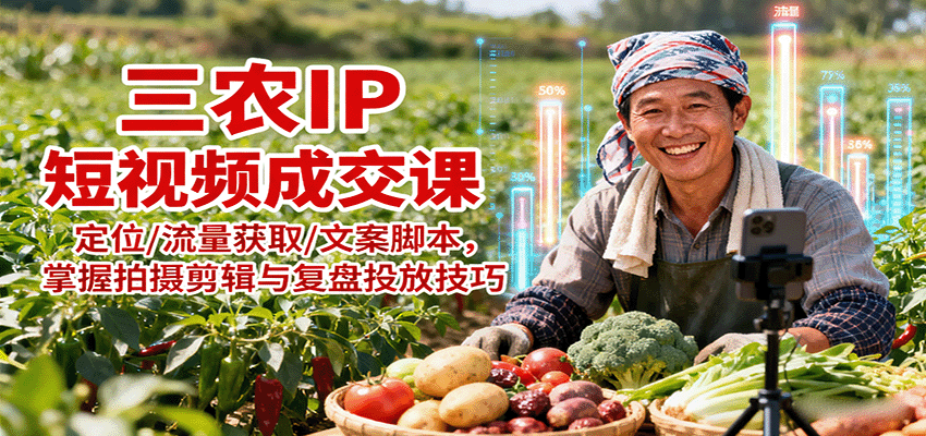 三农IP短视频成交课：定位/流量获取/文案脚本，掌握拍摄剪辑与复盘投放技巧_免费分享网络创业,副业,信息差项目的老牌资源整合平台！金铲子项目