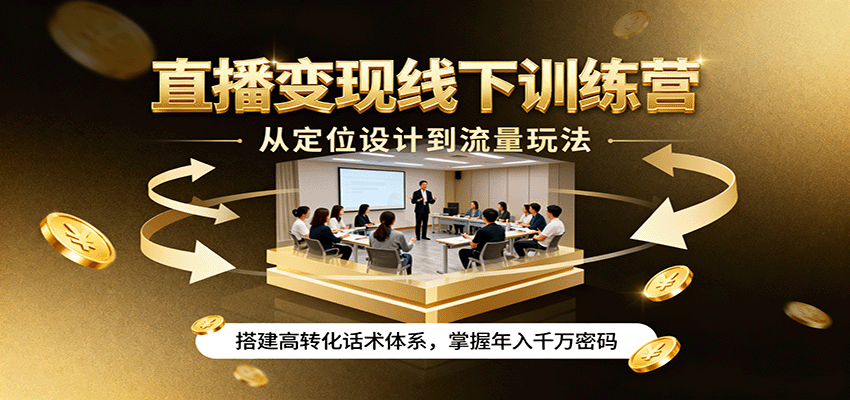直播变现线下训练营，从定位设计到流量玩法，搭建高转化话术体系，掌握年入千万密码_免费分享网络创业,副业,信息差项目的老牌资源整合平台！金铲子项目